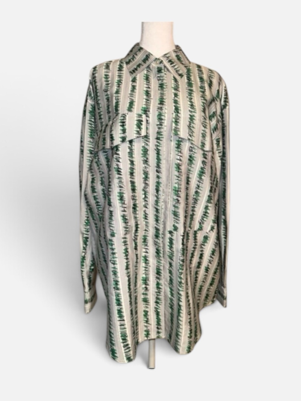 NWT Burberry White and Green Striped Button-Down Shirt